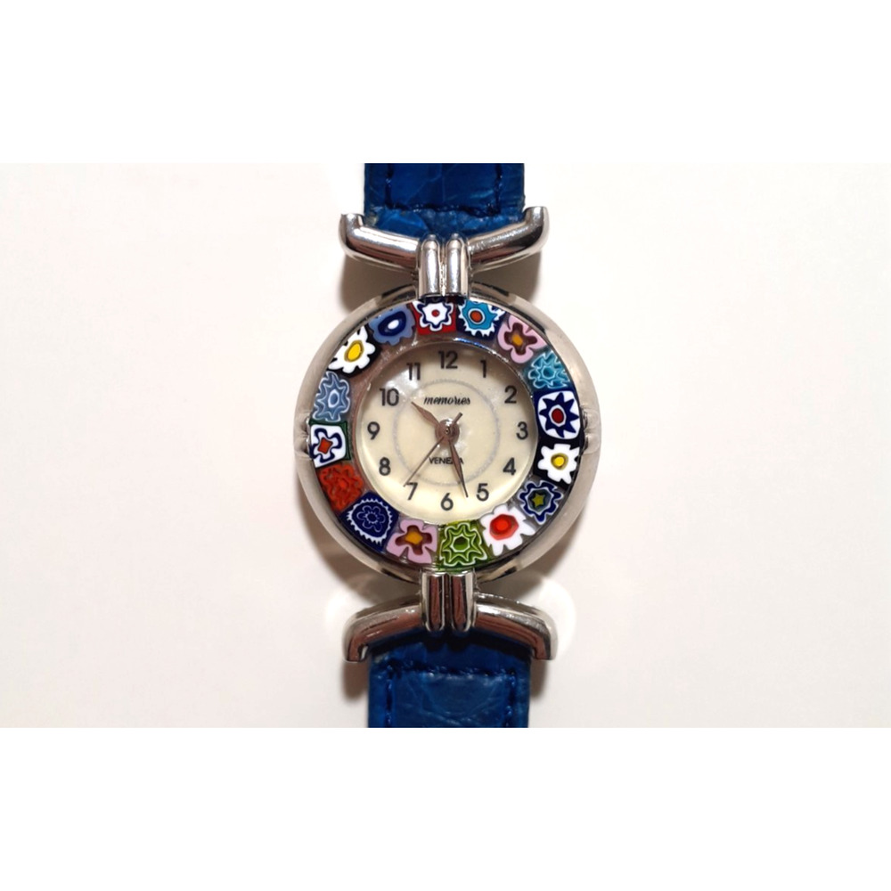 Women's Watch Glass of Venice Murano Millefiori Luxury with Blue Leather Band